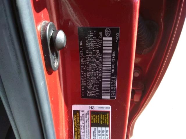 4T1BB3EK6BU126417 - 2011 TOYOTA CAMRY HYBR RED photo 10