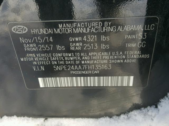 5NPE24AA7FH135163 - 2015 HYUNDAI SONATA ECO BLACK photo 10