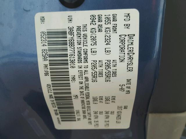 3A8FY68B77T613010 - 2007 CHRYSLER PT CRUISER BLUE photo 10