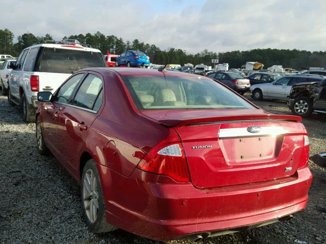 3FAHP0JG1AR119466 - 2010 FORD FUSION SEL BURGUNDY photo 3