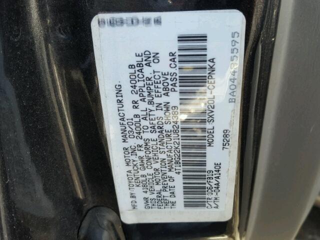 4T1BG22K21U824389 - 2001 TOYOTA CAMRY CE GRAY photo 10