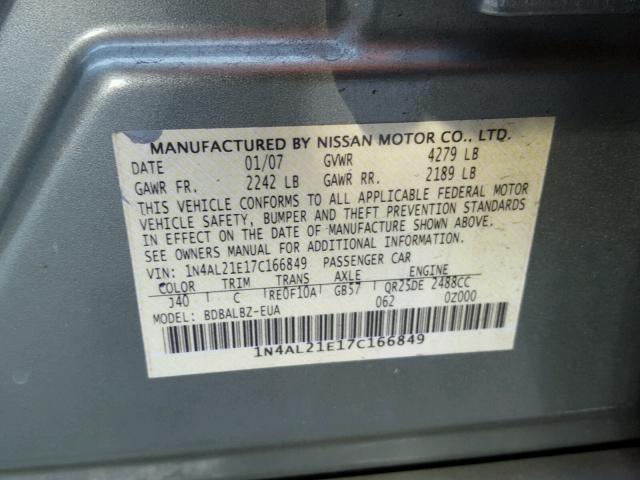 1N4AL21E17C166849 - 2007 NISSAN ALTIMA 2.5 GREEN photo 10