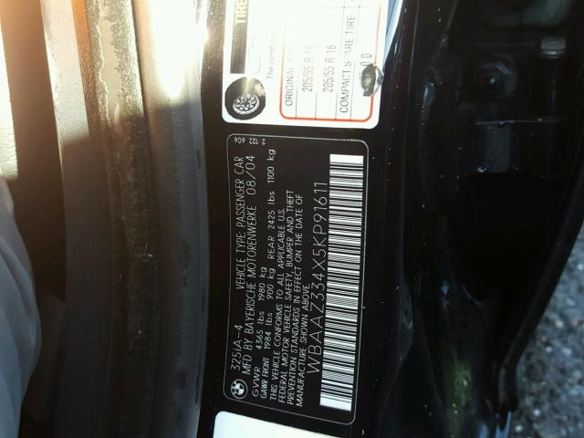 WBAAZ334X5KP91611 - 2005 BMW 325 IS SUL BLACK photo 10