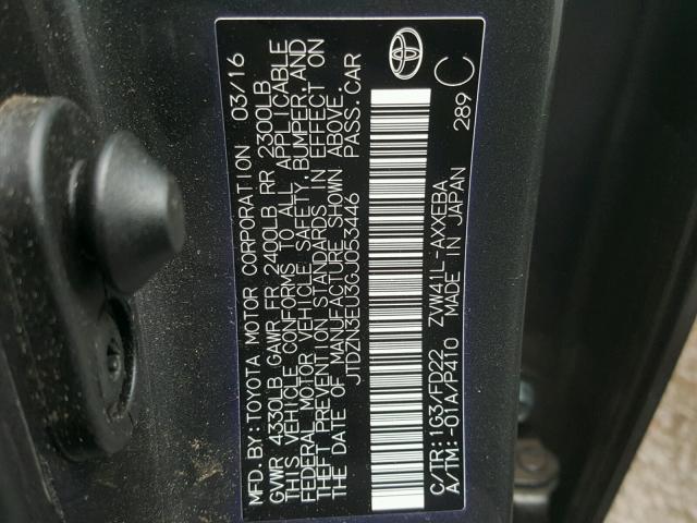 JTDZN3EU3GJ053446 - 2016 TOYOTA PRIUS V CHARCOAL photo 10