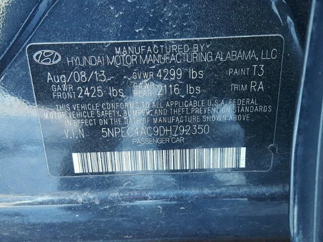 5NPEC4AC9DH792350 - 2013 HYUNDAI SONATA SE BLUE photo 10