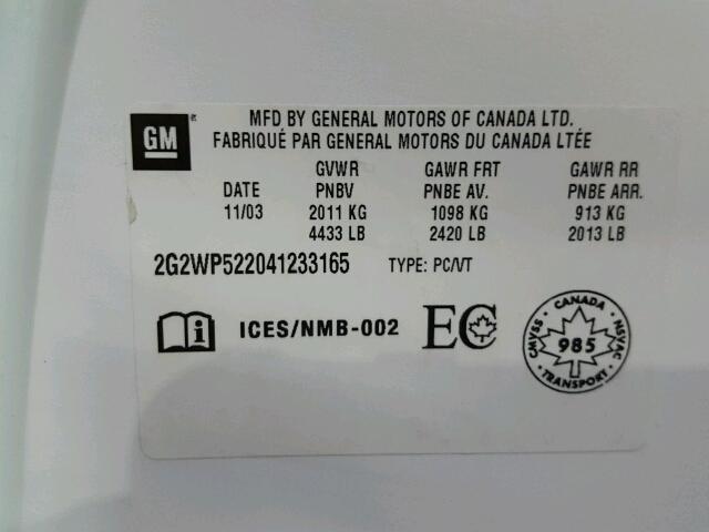 2G2WP522041233165 - 2004 PONTIAC GRAND PRIX WHITE photo 10