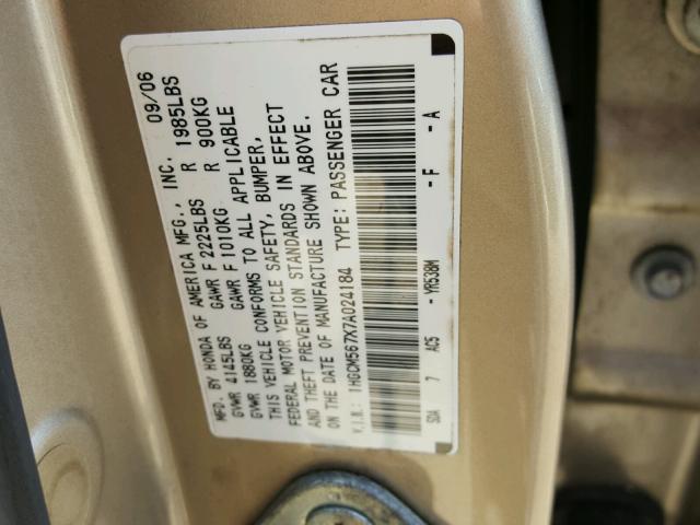 1HGCM567X7A024184 - 2007 HONDA ACCORD EX GOLD photo 10