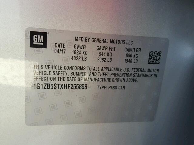 1G1ZB5STXHF255858 - 2017 CHEVROLET MALIBU LS 银色 照片 10