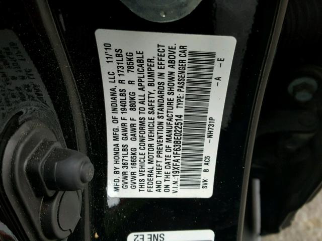 19XFA1F63BE022514 - 2011 HONDA CIVIC LX-S Qara foto 10