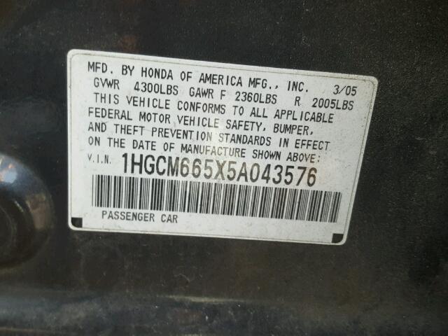 1HGCM665X5A043576 - 2005 HONDA ACCORD EX GRAY photo 10