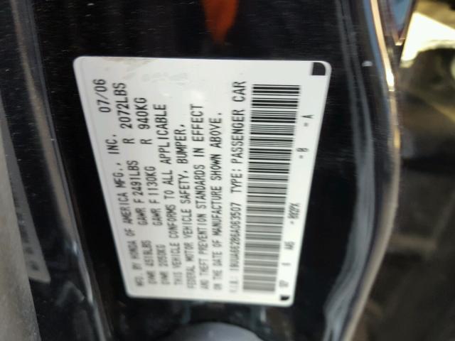 19UUA66286A063507 - 2006 ACURA 3.2TL BLACK photo 10