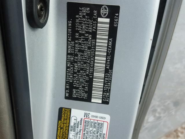 4T1BE46K87U531195 - 2007 TOYOTA CAMRY NEW SILVER photo 10