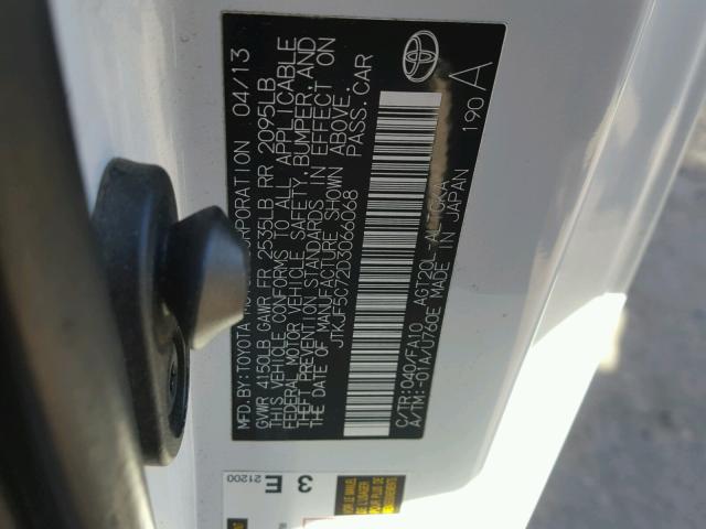 JTKJF5C72D3066068 - 2013 TOYOTA SCION TC 白色 照片 10