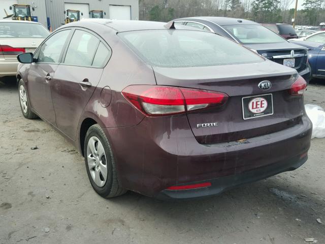 3KPFK4A70HE048303 - 2017 KIA FORTE LX BURGUNDY photo 3