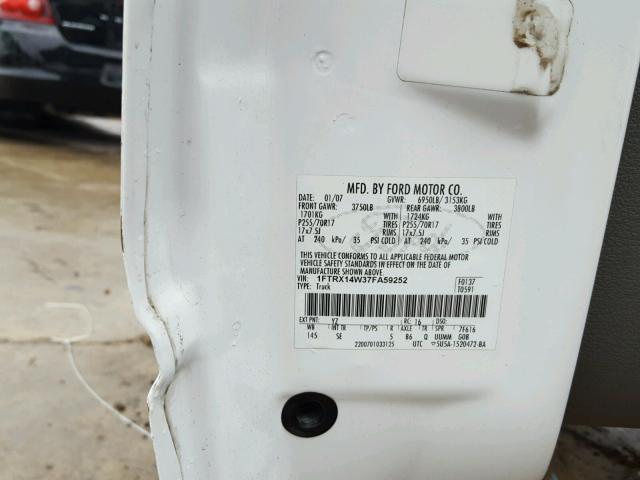 1FTRX14W37FA59252 - 2007 FORD F150 WHITE photo 10