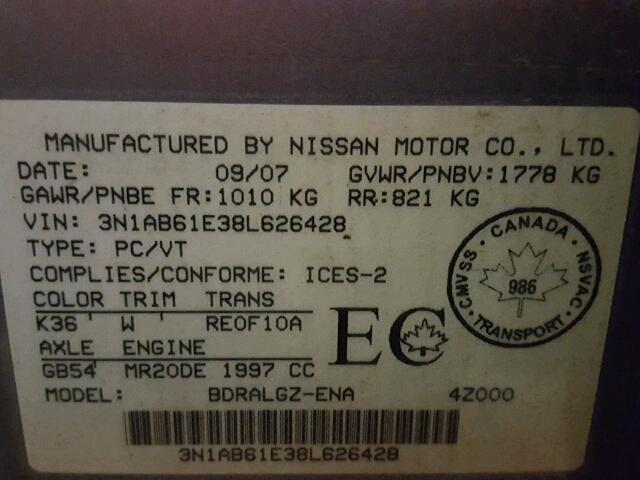 3N1AB61E38L626428 - 2008 NISSAN SENTRA 2.0 GRAY photo 10