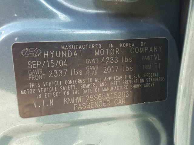 KMHWF25S65A152831 - 2005 HYUNDAI SONATA GL BLUE photo 10