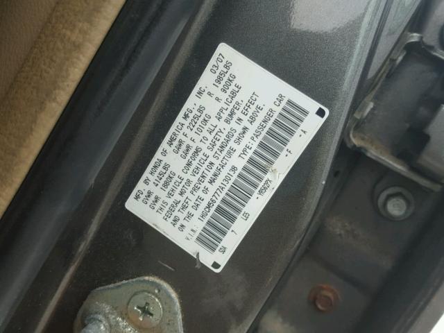 1HGCM56777A130138 - 2007 HONDA ACCORD EX GRAY photo 10