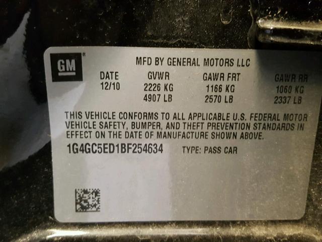 1G4GC5ED1BF254634 - 2011 BUICK LACROSSE C CHARCOAL photo 10