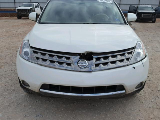 JN8AZ08W67W628515 - 2007 NISSAN MURANO SL WHITE photo 9