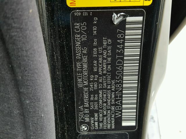 WBAHN83506DT34487 - 2006 BMW 750 LI BLACK photo 10