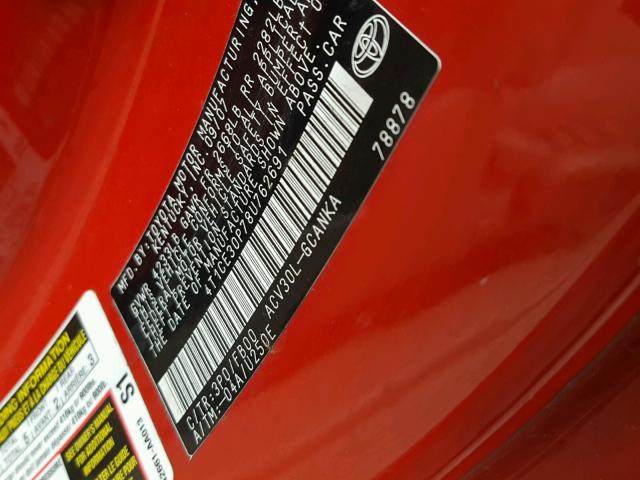 4T1CE30P78U762691 - 2008 TOYOTA CAMRY SOLA RED photo 10