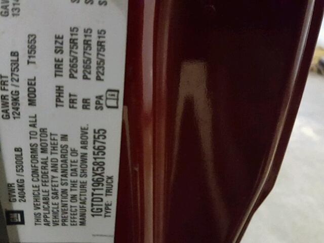 1GTDT196X58156755 - 2005 GMC CANYON MAROON photo 10