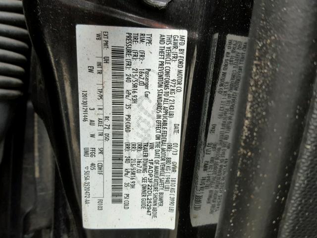 1FADP3F22DL252947 - 2013 FORD FOCUS SE BLACK photo 10