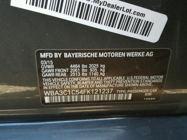 WBA3C1C54FK121237 - 2015 BMW 328 I SULE CHARCOAL photo 10