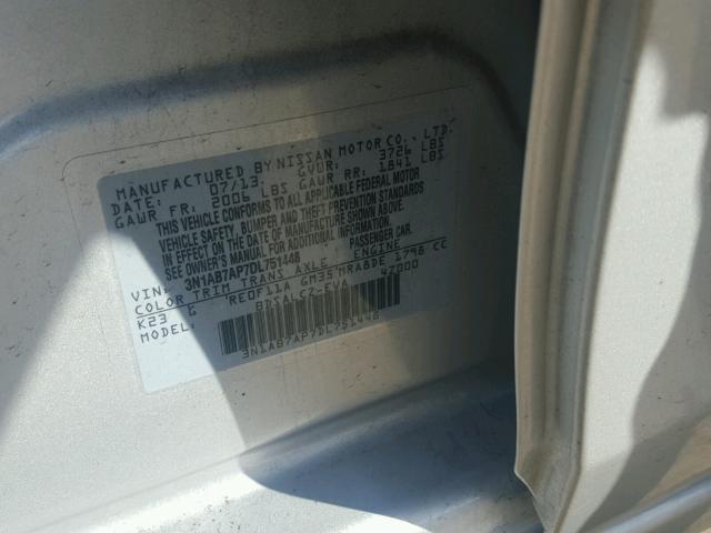 3N1AB7AP7DL751448 - 2013 NISSAN SENTRA S GRAY photo 10