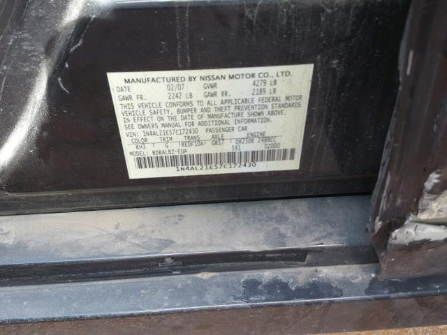 1N4AL21E57C172430 - 2007 NISSAN ALTIMA 2.5 BLACK photo 10