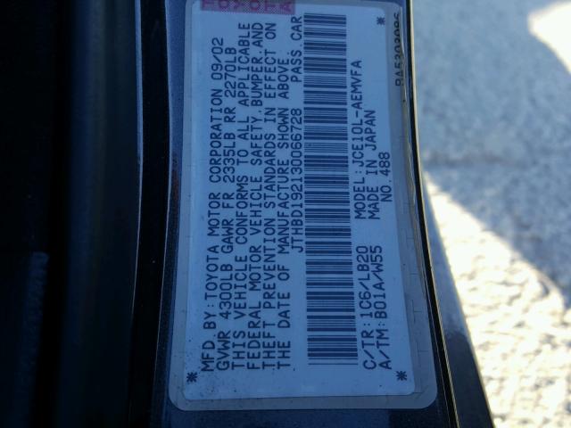 JTHBD192130066728 - 2003 LEXUS IS 300 GRAY photo 10