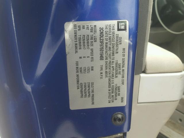 2CNDL23F976019468 - 2007 CHEVROLET EQUINOX LS BLUE photo 10