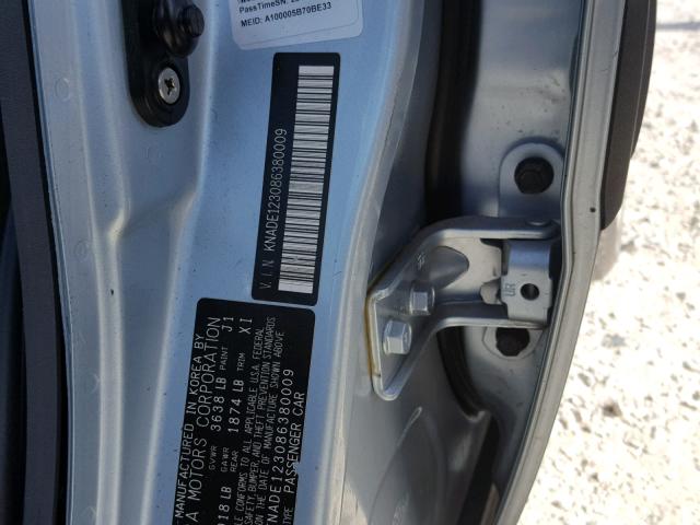 KNADE123086380009 - 2008 KIA RIO BASE GRAY photo 10