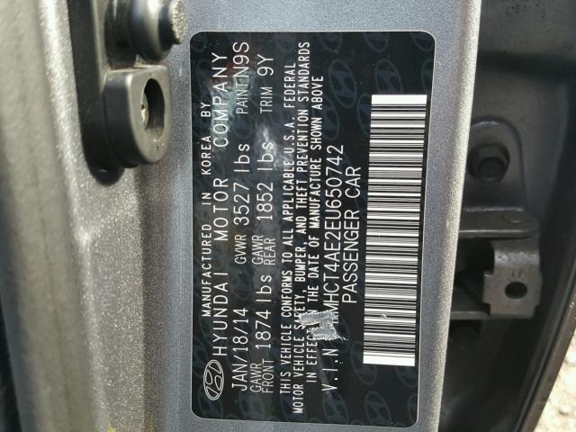 KMHCT4AE2EU650742 - 2014 HYUNDAI ACCENT GLS SILVER photo 10