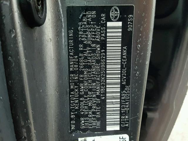 4T1BE32K25U966291 - 2005 TOYOTA CAMRY LE GRAY photo 10