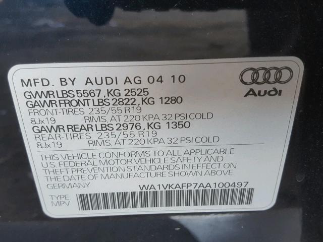 WA1VKAFP7AA100497 - 2010 AUDI Q5 PRESTIG BLACK photo 10