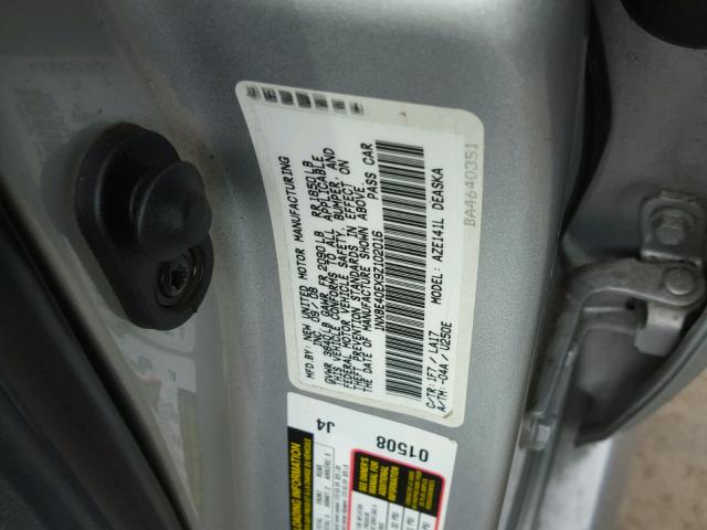 1NXBE40EX9Z102016 - 2009 TOYOTA COROLLA XR SILVER photo 10