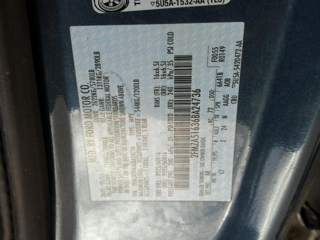 2FMZA51636BA24736 - 2006 FORD FREESTAR S BLUE photo 10