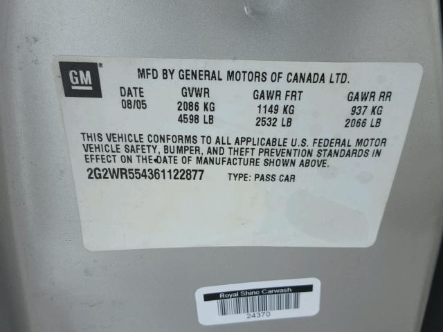 2G2WR554361122877 - 2006 PONTIAC GRAND PRIX BLACK photo 10