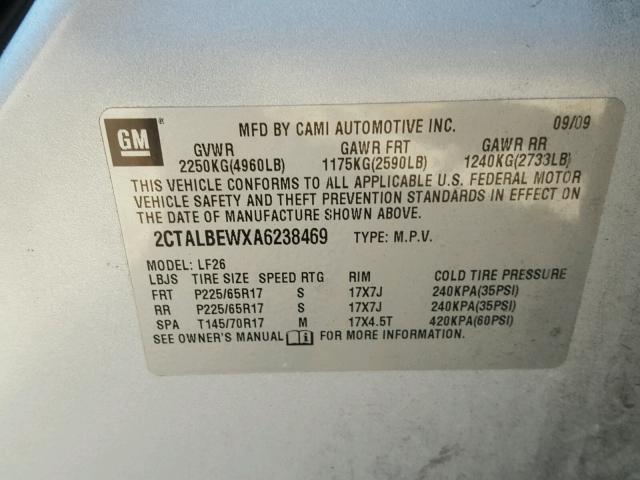 2CTALBEWXA6238469 - 2010 GMC TERRAIN SL SILVER photo 10