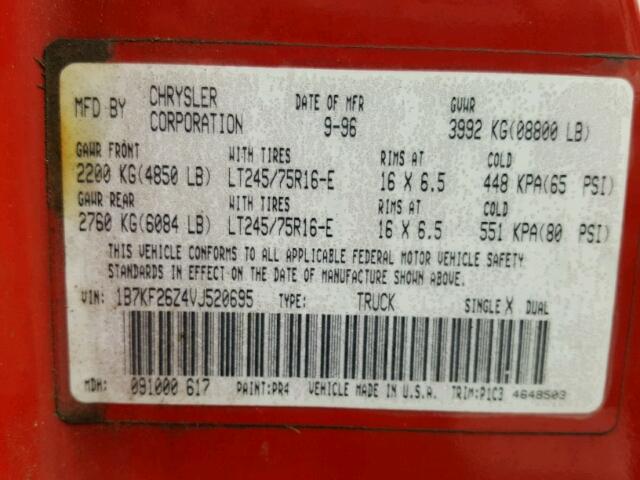 1B7KF26Z4VJ520695 - 1997 DODGE RAM 2500 RED photo 10
