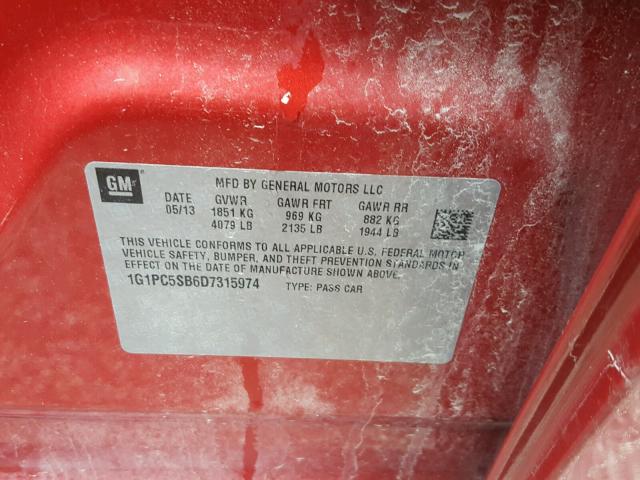 1G1PC5SB6D7315974 - 2013 CHEVROLET CRUZE LT RED photo 10