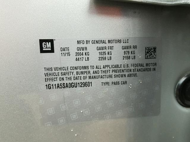 1G11A5SA0GU129601 - 2016 CHEVROLET MALIBU LIM SILVER photo 10