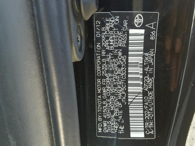 JTKJF5C71C3037045 - 2012 TOYOTA SCION TC 黑色 照片 10