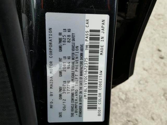 JM1BL1V70C1672375 - 2012 MAZDA 3 I BLACK photo 10