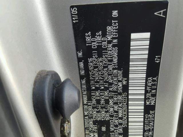 5TDZA23C26S422315 - 2006 TOYOTA SIENNA CE GRAY photo 10