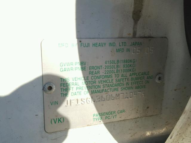 JF1SG63606H710474 - 2006 SUBARU FORESTER 2 WHITE photo 10