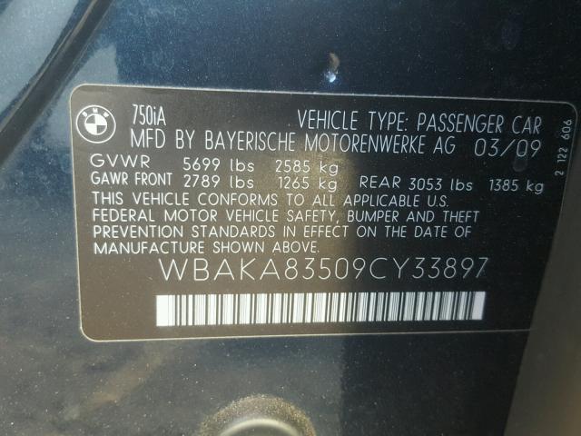 WBAKA83509CY33897 - 2009 BMW 750 I BLUE photo 10