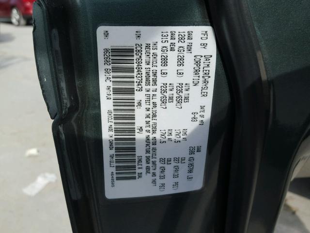 2C8GM68484R379479 - 2004 CHRYSLER PACIFICA GREEN photo 10